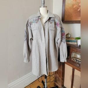 Vintage Floral Embroidered Women's Wool Western Jacket Cottagecore Large